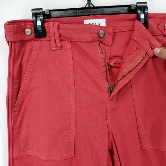 Pistola Utility Casual Pants Womens 29 Cropped Red Flat Front With Pockets - Picture 8 of 14